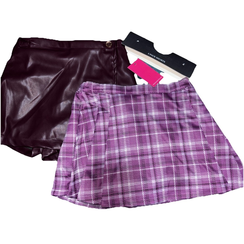 Vince Camuto 2 Girls Skirt Set Sz 7 Pleated Purple Plaid & Plum Faux Leather NEW - Picture 11 of 11
